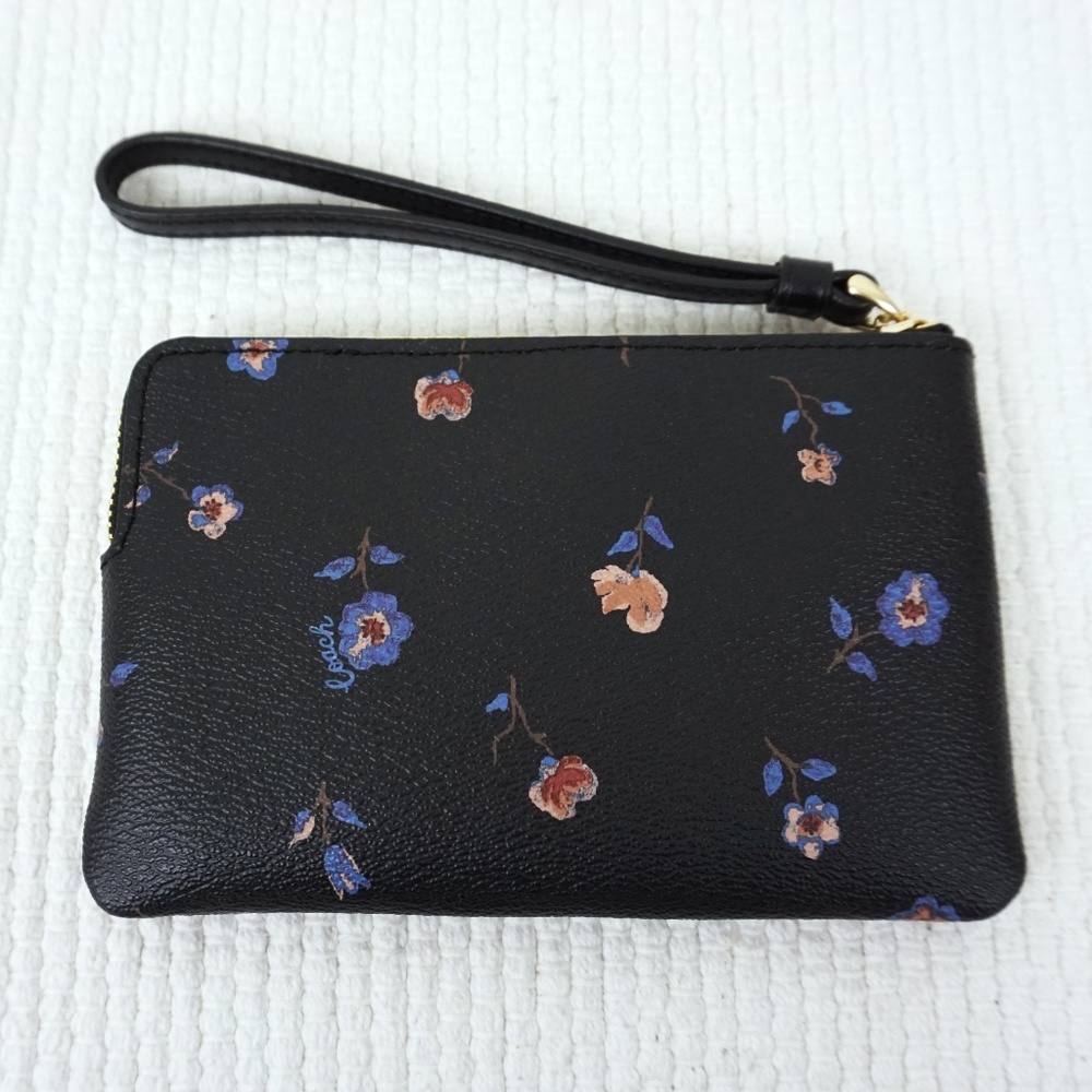 COACH Corner Zip Wristlet Canvas Floral Black - Picture 2 of 2